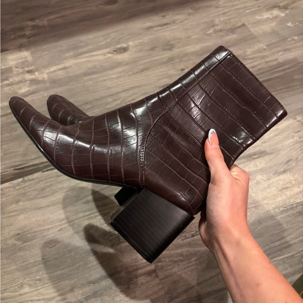 Zara Brown Croc-Embossed Ankle Boots